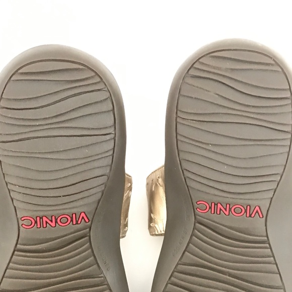 Vionic Randi Orthotic Comfort Slide Sandals Leather Metallic Gold Size 7 - Picture 16 of 16
